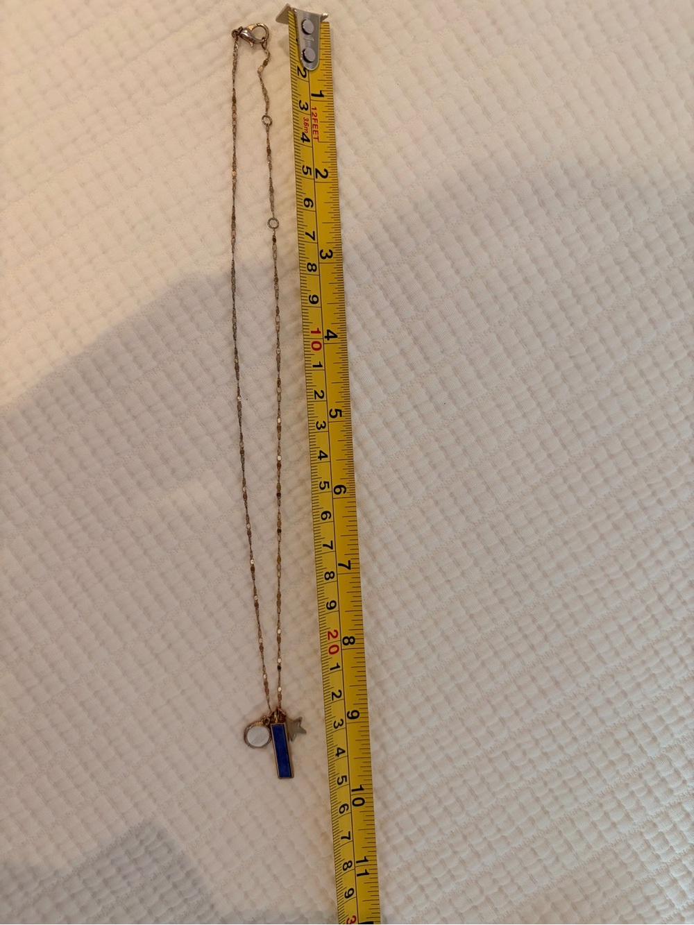 Antique gold Blue Bar, Mother-of-Pearl and Star Charm Necklace - Picture 4 of 4